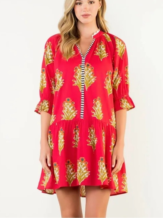 THML Dresses & Skirts - THML blockprint red popover Shift Dress M